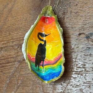 Hand-Painted Egret Oyster Shell Ornament